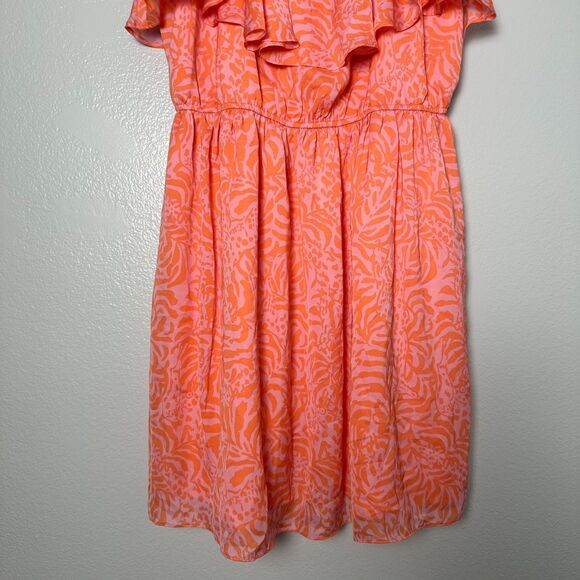 LILLY PULITZER‎ Size XL/TG Mini Women's Dress Coral Orange Pink Flounce Ruff - Picture 5 of 9